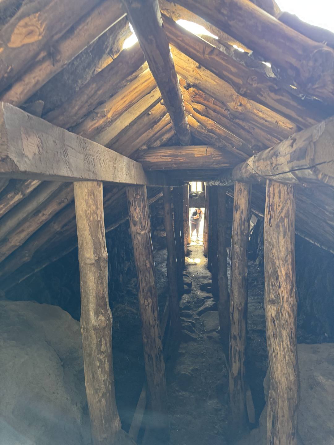 Inside a wooden turf house at Skógar on the South Coast